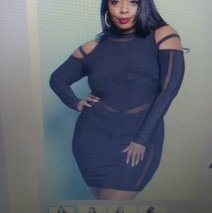 Black solid and mesh cocktail dress